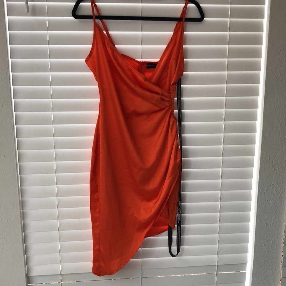 PLT Tangerine Satin Wrap Dress